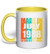 Mug with a colored handle Made in July 1988 30 years of being awesome yellow фото