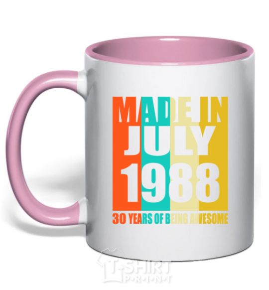 Mug with a colored handle Made in July 1988 30 years of being awesome light-pink фото