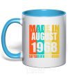 Mug with a colored handle Made in August 1968 50 years of being awesome sky-blue фото