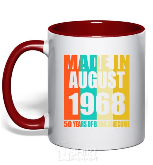 Mug with a colored handle Made in August 1968 50 years of being awesome red фото