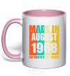 Mug with a colored handle Made in August 1968 50 years of being awesome light-pink фото