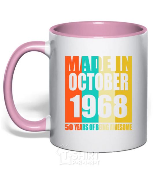 Mug with a colored handle Made in October 1968 50 years of being awesome light-pink фото