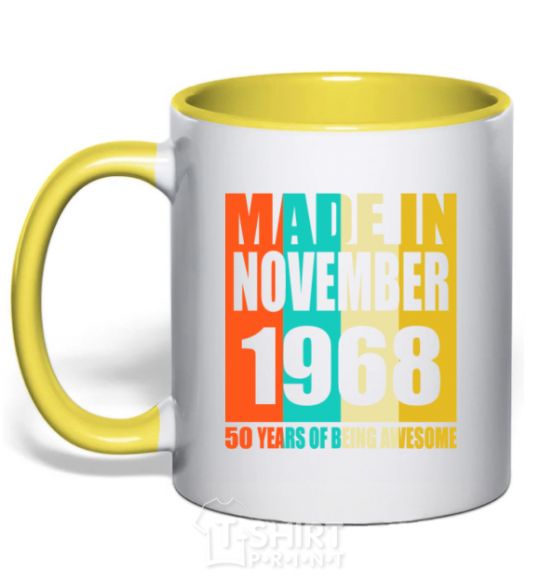 Mug with a colored handle Made in November 1968 50 years of being awesome yellow фото