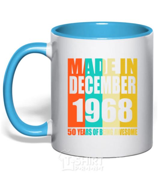 Mug with a colored handle Made in December 1968 50 years of being awesome sky-blue фото