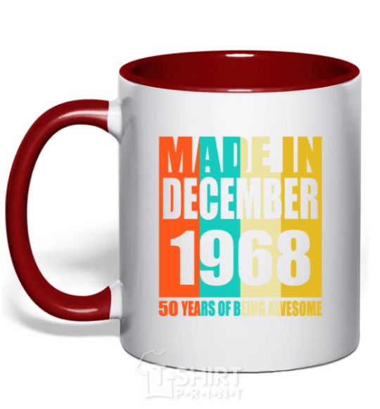 Mug with a colored handle Made in December 1968 50 years of being awesome red фото