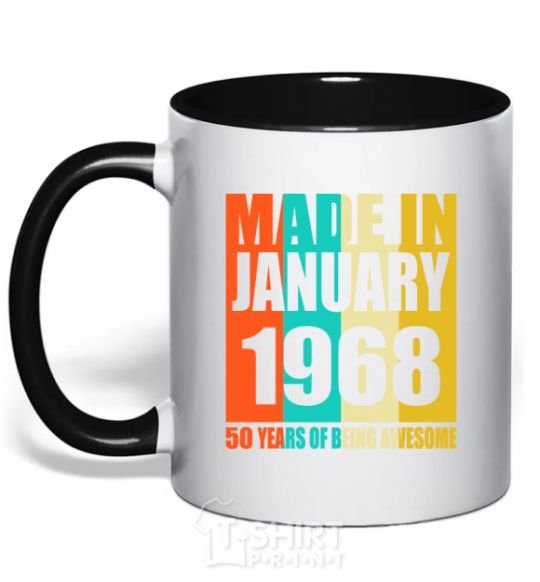 Чашка с цветной ручкой Made in January 1968 50 years of being awesome Черный фото