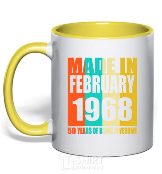 Mug with a colored handle Made in February 1968 50 years of being awesome yellow фото