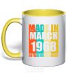 Mug with a colored handle Made in March 1968 50 years of being awesome yellow фото