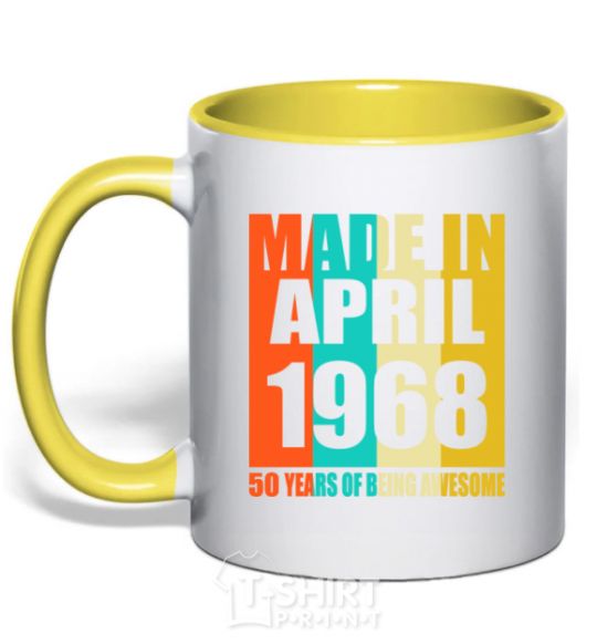 Mug with a colored handle Made in April 1968 50 years of being awesome yellow фото