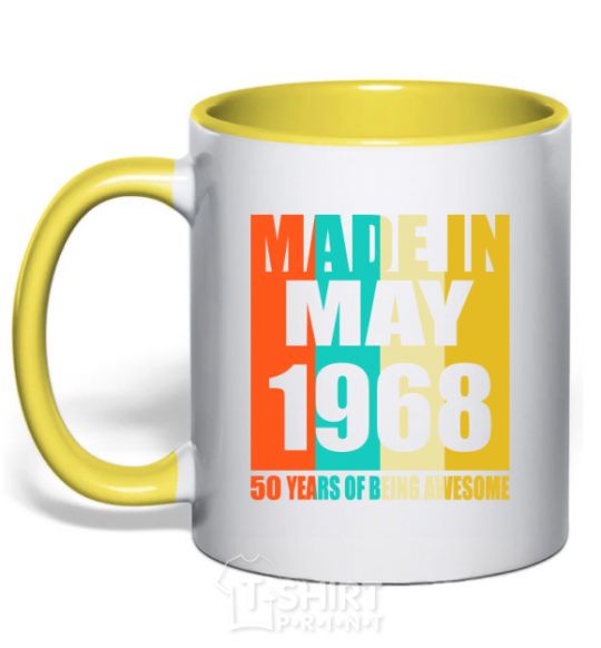 Mug with a colored handle Made in May 1968 50 years of being awesome yellow фото