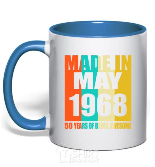 Чашка с цветной ручкой Made in May 1968 50 years of being awesome Ярко-синий фото