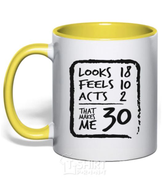 Mug with a colored handle That makes me 30 yellow фото