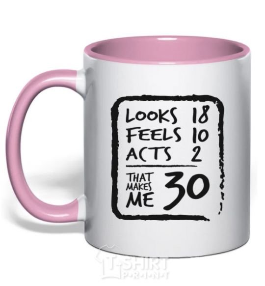 Mug with a colored handle That makes me 30 light-pink фото