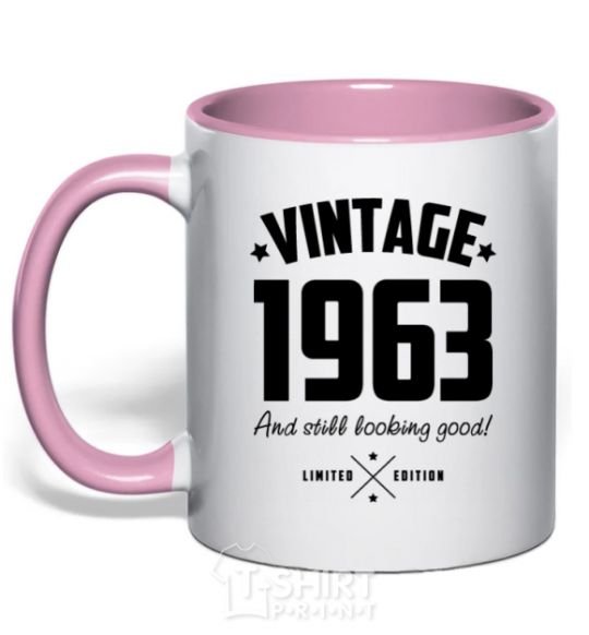 Mug with a colored handle Vintage 1963 and still looking good light-pink фото