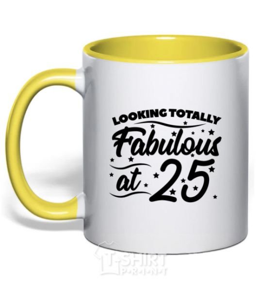 Чашка с цветной ручкой Looking totally Fabulous at 25 Солнечно желтый фото