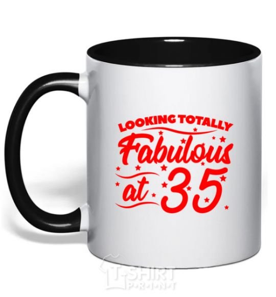 Mug with a colored handle Looking totally Fabulous at 35 black фото