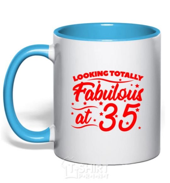 Mug with a colored handle Looking totally Fabulous at 35 sky-blue фото