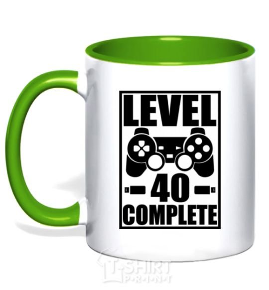 Mug with a colored handle Game Level 40 complete kelly-green фото