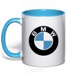 Mug with a colored handle Logo BMW sky-blue фото