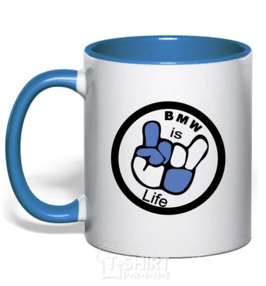 Mug with a colored handle BMW is life royal-blue фото