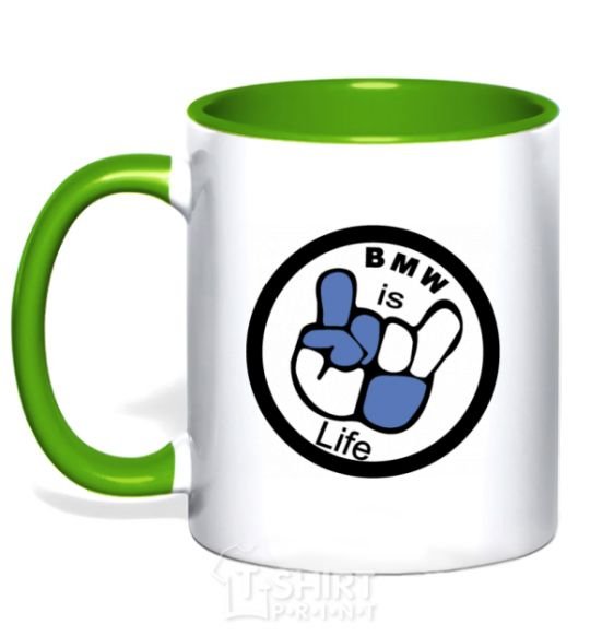 Mug with a colored handle BMW is life kelly-green фото