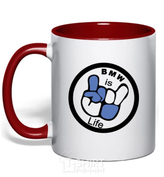 Mug with a colored handle BMW is life red фото