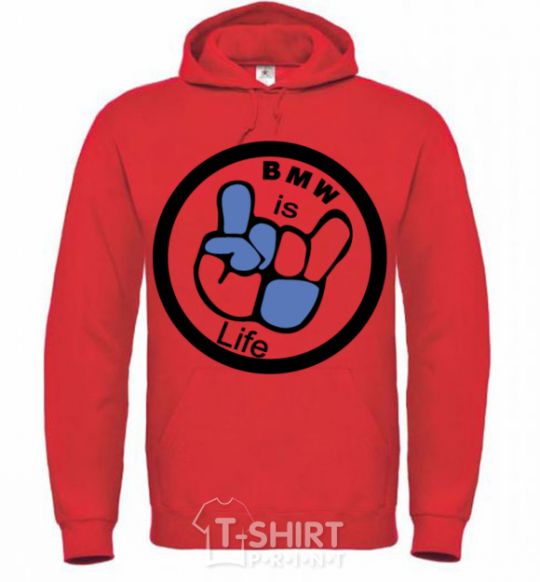 Men`s hoodie BMW is life bright-red фото