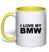 Mug with a colored handle I love my BMW logo yellow фото
