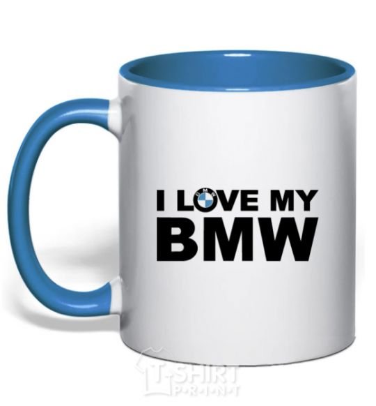 Mug with a colored handle I love my BMW logo royal-blue фото