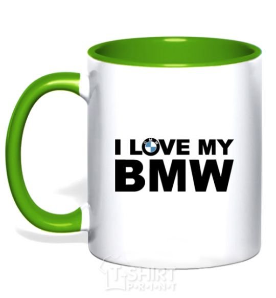 Чашка с цветной ручкой I love my BMW logo Зеленый фото