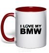 Mug with a colored handle I love my BMW logo red фото