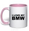 Mug with a colored handle I love my BMW logo light-pink фото