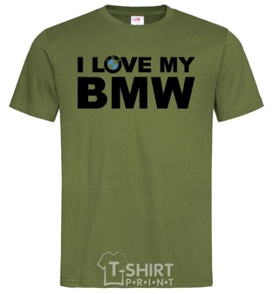 Мужская футболка I love my BMW logo Оливковый фото