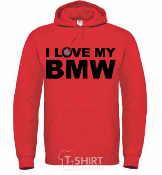 Мужская толстовка (худи) I love my BMW logo Ярко-красный фото