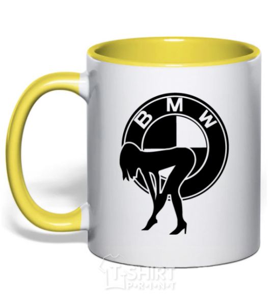 Mug with a colored handle BMW girl yellow фото