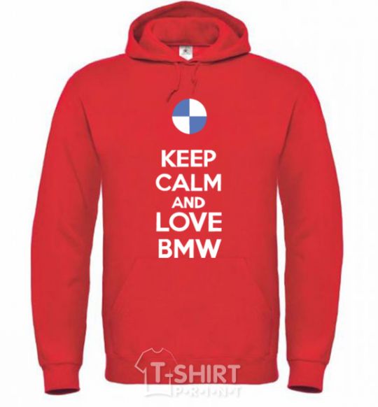 Мужская толстовка (худи) Keep calm and love BMW Ярко-красный фото