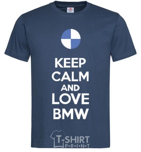 Мужская футболка Keep calm and love BMW Темно-синий фото