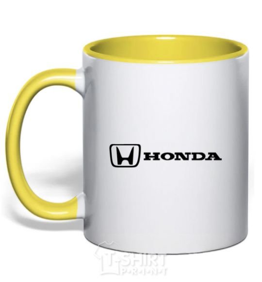 Mug with a colored handle Honda logo yellow фото