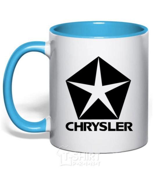 Mug with a colored handle Logo Chrysler sky-blue фото