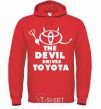 Мужская толстовка (худи) The devil drives toyota Ярко-красный фото