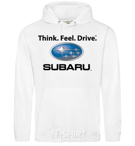 Мужская толстовка (худи) Think feel drive Subaru Белый фото