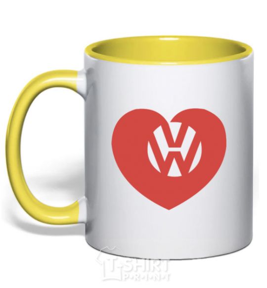 Mug with a colored handle Love W yellow фото