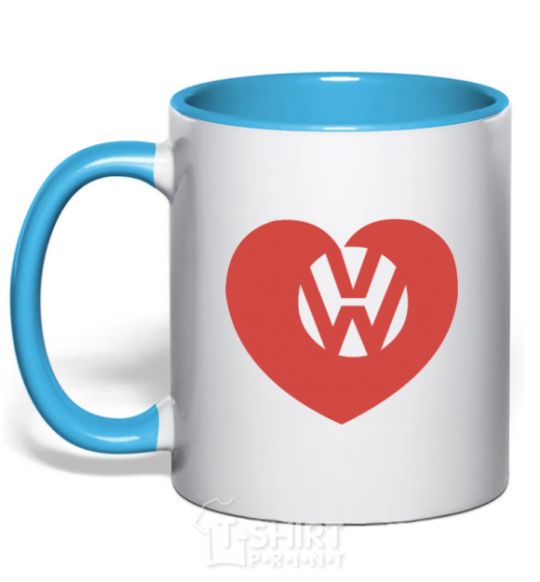 Mug with a colored handle Love W sky-blue фото