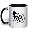Mug with a colored handle Girls love Volkswagen black фото
