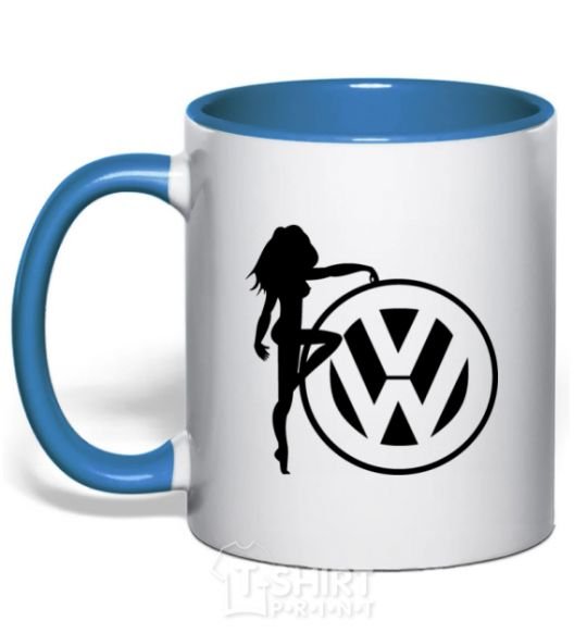 Mug with a colored handle Girls love Volkswagen royal-blue фото
