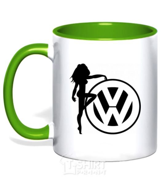 Mug with a colored handle Girls love Volkswagen kelly-green фото