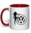 Mug with a colored handle Girls love Volkswagen red фото