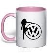 Mug with a colored handle Girls love Volkswagen light-pink фото