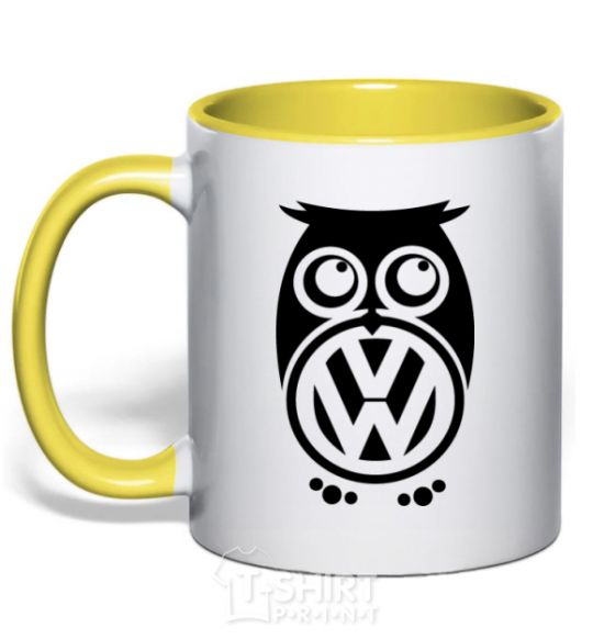 Mug with a colored handle Volkswagen Owl yellow фото