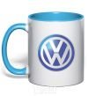 Mug with a colored handle Volkswagen color logo sky-blue фото